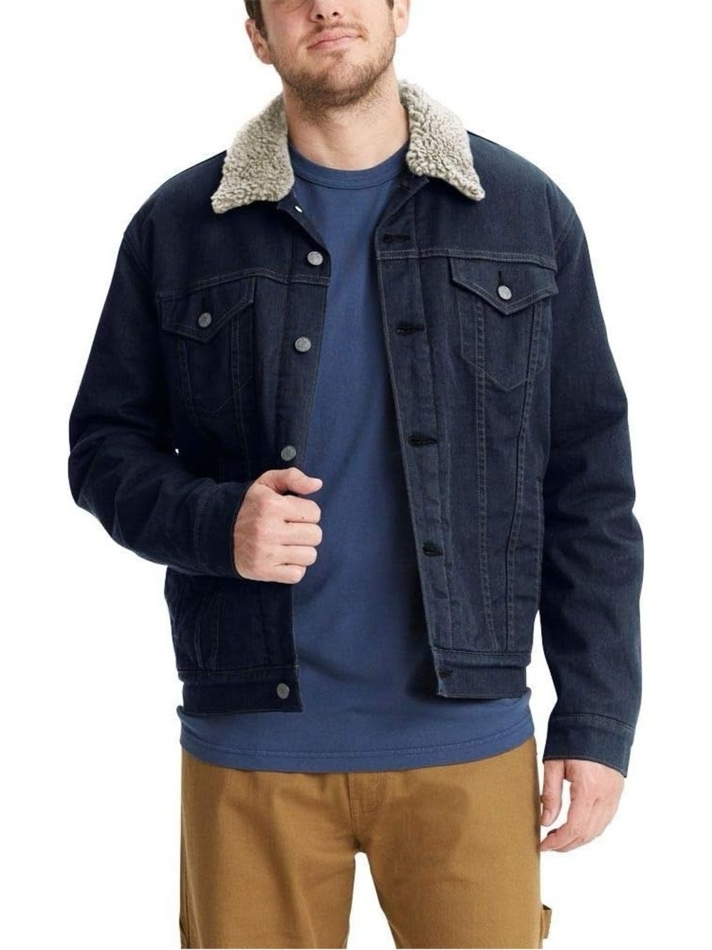 Levi Strauss  Dark Blue Sherpa-Trim  Sherpa lined Denim trucker Jacket xl